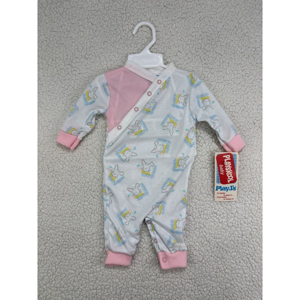 Vtg NOS NWT Playskool Baby PlayJ’s One Piece Pajamas Newborn 90s‎ Bunny Rabbit